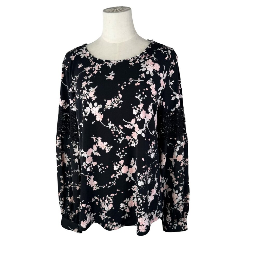 Karl Lagerfeld Women's Floral Long Sleeve Pearl Beads Jersey Blouse Boho Size M